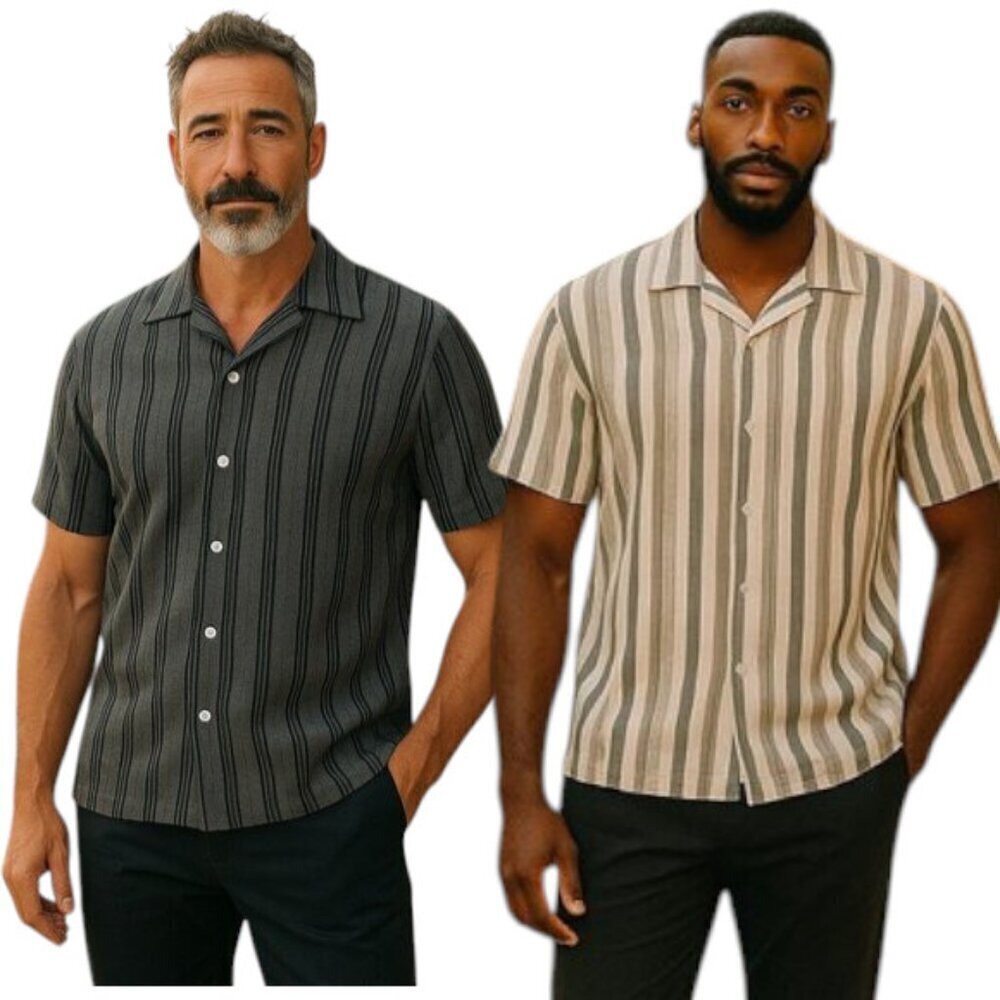 No Boundaries 2 Striped Shirts Textured Fabric Short Sleeve Men's Shirts